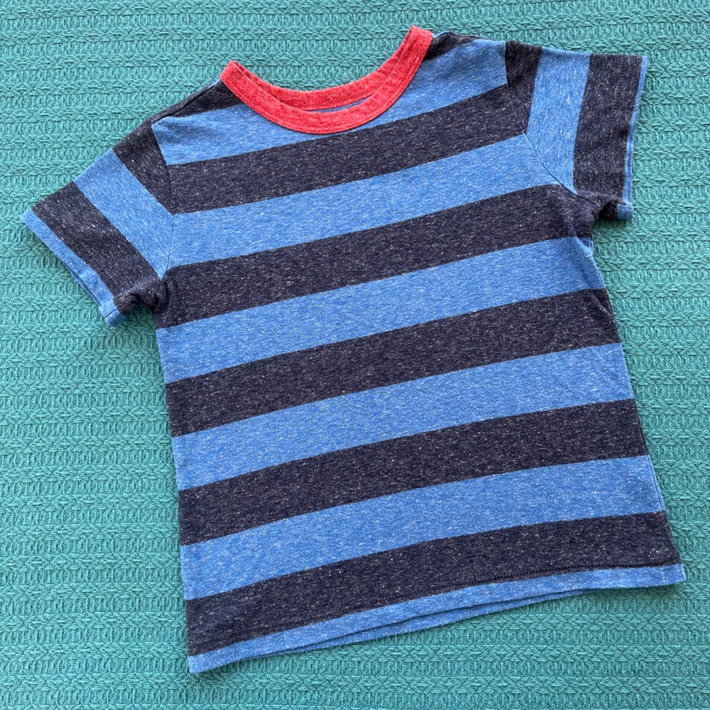 Primary Heathered Stripe Tee in Navy/Blueberry, Size 4-5, EUC